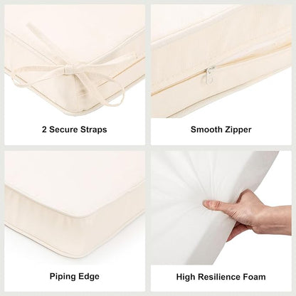 19x19x3 Inch Outdoor Square Corner Chair Cushions with Ties Set of 2, Water&Fade Resistant Thick Seat Cushion Pads for Garden Patio Dining Porch Furniture - Cream Ivory