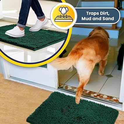 Muddy Mat Shown on TV  Super Absorbent Microfiber Dog Door Mat for Muddy Paws, Non-Slip Washable Pet Rug, Quick Dry Chenille Entryway Carpet, Machine Washable Indoor Outdoor mat, Dark Green 60"x48"
