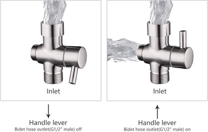 Metal T-adapter with Shut-off T Valve, 78 or 1516 and G12 3-way Water Tee Connector,for Handheld Toilet Bidet Spray Bathroom,Chrome, DSF006