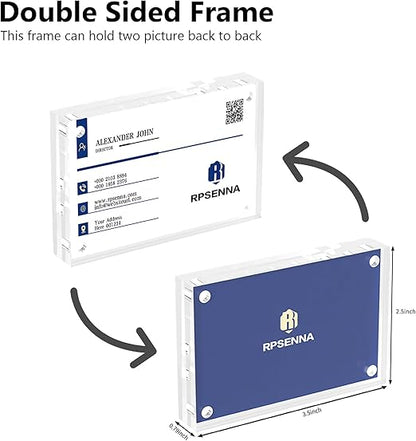 Mini Picture Frame 2.5x3.5 inch Acrylic Magnetic Photo Business Clear Card Frame 20mm Thick Double Sided Wallet Size Desktop Display Frames for Cards Photos Office Home Decor 2 PCS