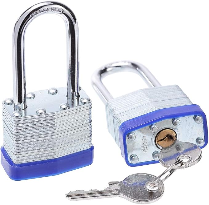 Laminated Steel Key Lock, 1-916 in. Wide Body, 2 Padlocks Keyed Alike,Long Shackle