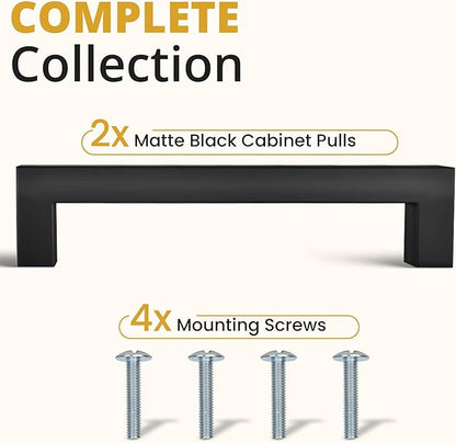 Mega Handles 1 Pack I Cabinet Pulls 5.5 Inch, Stainless Steel Cabinet Handle Pulls I Ideal for Kitchen Drawer, Cabinets, Door, Cupboard I Hardware for Cabinets - Hole Distance 5 Inch - Matte Black