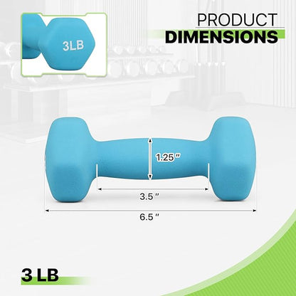 Neoprene Coated Dumbbell Hand Weights Set  1LB, 2LB, 3LB, 5LB Pairs for Strength Training and Home Workouts, Hex Shape for Stability and Non-Slip Grip