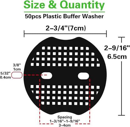 Bakulyor 50pcs Garden Staples Plastic Buffer Washer, Landscape Staple Stakes Gaskets, Yard Pins Gasket for Weed Barrier Fabric, They Keep The Barrier from Ripping & Create a Sturdier Hold - Black