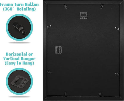 Frametory, 11x14 Picture Frame with Mat for 8x10 Photo - High Definition Glass Wide Molding - Preinstalled Wall Mounting Hardware (Black, 1 Pack)
