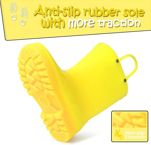 K KomForme Kids Girls & Boys Rain Boots with Easy-on Handles Waterproof Outdoors