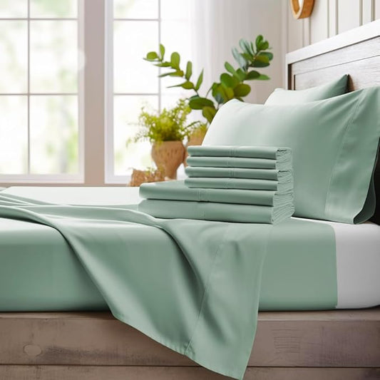 Bamboo Bay 6 Piece Queen Sheet Set - 100 Viscose Made from Bamboo Sheets Queen Size Bed Set - Ultra Soft Cooling Sheets for Hot Sleepers - Breathable Queen Sheets Fits Up to 16'' Deep Pocket - Sage
