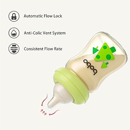 YOHKOH PPSU Baby Bottle Wide Neck, Newborn Anti-Colic Baby Bottle with Natural Response Nipple, Streamlined Body, Easy to Clean (5.4oz (Pack of 2), Green)