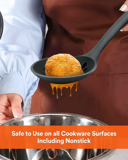 Kitchen Ladle Strainer, Large Slotted Spoon with High Heat Resistant BPA Free, Non Stick Cooking Skimmers For Draining & Frying, 13.2inch (brown)
