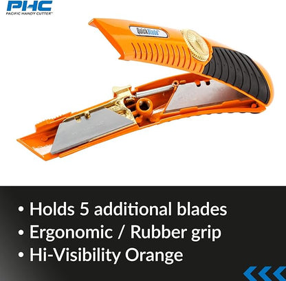 Pacific Handy Cutter QBS20 Quickblade Spring Back Utility Knife, Industrial Knife with Self-Retracting Blade Functionality, Safety Point Blade, for Boxes, Tape, Paper, Plastic Straps and much more