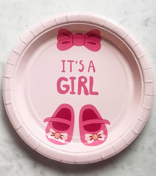 7 inch Paper Plates, Baby Shower, Pink, 16ct