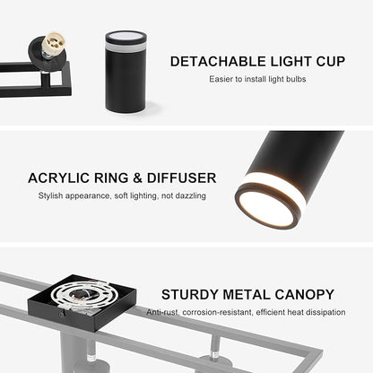 6-Light Track Lighting Fixtures Ceiling, GU10 Black Led Ceiling Spotlight, Modern Track Light Kit for Kitchen Hallway Living Room
