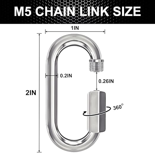 8 PCS 3 Inches Chain Quick Links, M8 Galvanized Steel Thread Heavy Duty Carabiner Clips, 5/16" Locking Carabiners Connectors for Hammock, Camping, Pet Leash, Key Chain, Gym, 2000 Lbs Capacity