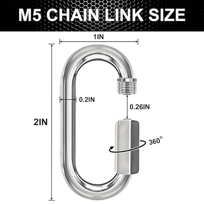 8 PCS 3 Inches Chain Quick Links, M8 Galvanized Steel Thread Heavy Duty Carabiner Clips, 5/16" Locking Carabiners Connectors for Hammock, Camping, Pet Leash, Key Chain, Gym, 2000 Lbs Capacity
