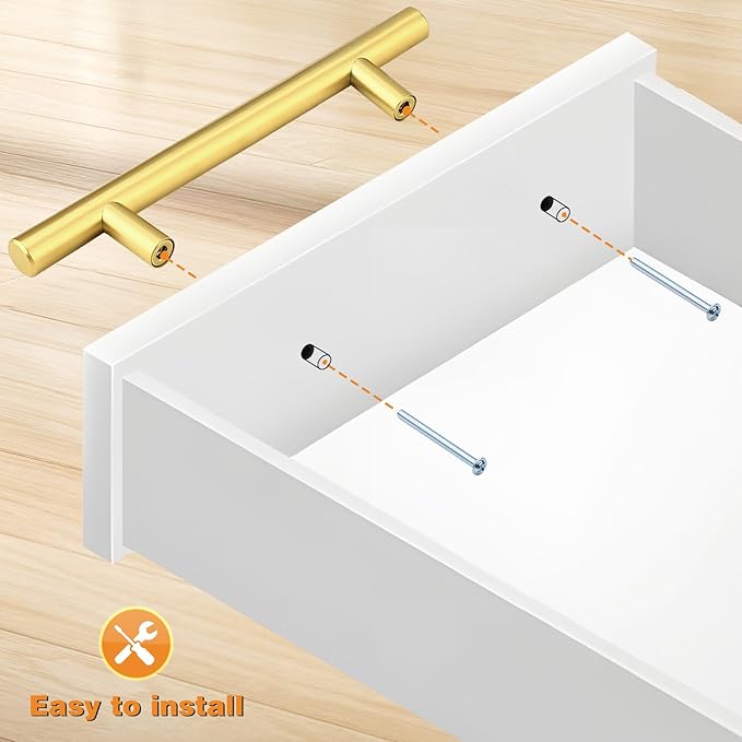 Probrico 10 Pack 4 Inch Center-to-Center Kitchen Cabinet Pulls T Bar Gold Cabinet Handles Modern Drawer Hardware Dresser Pulls, 6-45 Inch Total Length