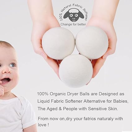 Wool Dryer Balls Organic XL 6-Pack, 100 New Zealand Chemical Free Fabric Softener for 1000 Loads, Baby Safe  Hypoallergenic, Reduce Wrinkles  Shorten Drying Time Naturally