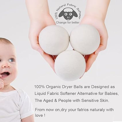 Wool Dryer Balls Organic XL 6-Pack, 100 New Zealand Chemical Free Fabric Softener for 1000 Loads, Baby Safe  Hypoallergenic, Reduce Wrinkles  Shorten Drying Time Naturally