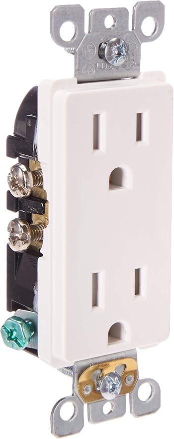 Leviton T5325-SW 15 Amp NEMA 5-15R 2 Pole 3-Wire Tamper Resistant Decora Duplex Receptacle, Self Grounding, White