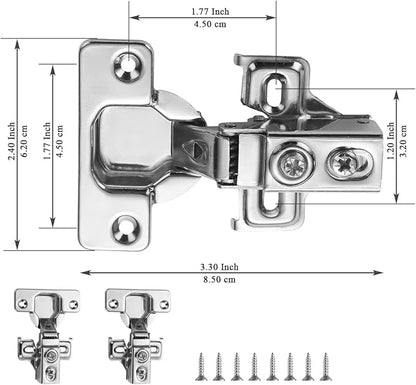 Cabinet Hinges 2 Pack (1 Pair), Evanda Stainless Steel Overlay Soft Close Hinges for Kitchen Cabinets, 12 inch Self Closing Door Hinges with Mounting Screws, Damper-3 Way Adjustability