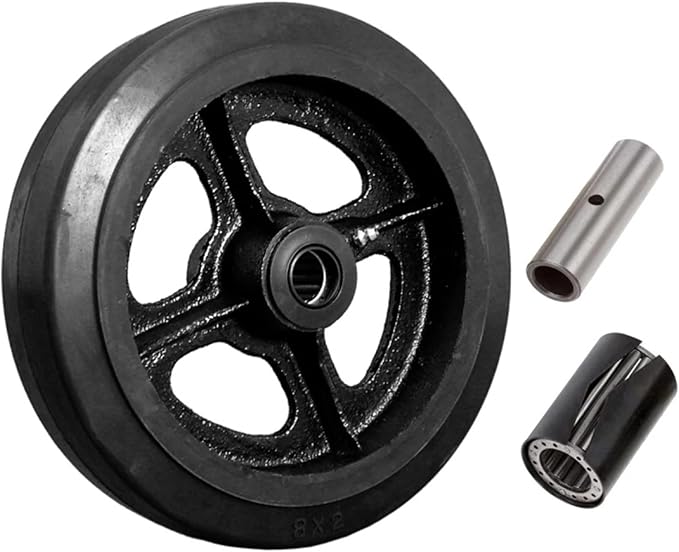 8" x 2" Rubber on Cast Iron Wheel - 600 lbs Capacity, Fits 1/2" & 3/4" Axels and Shafts