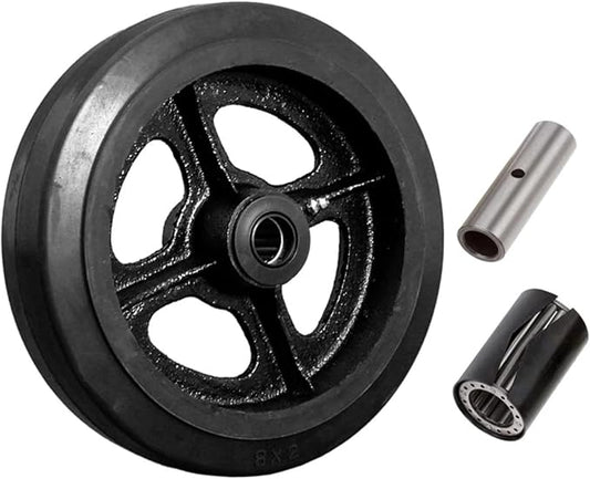 8" x 2" Rubber on Cast Iron Wheel - 600 lbs Capacity, Fits 1/2" & 3/4" Axels and Shafts