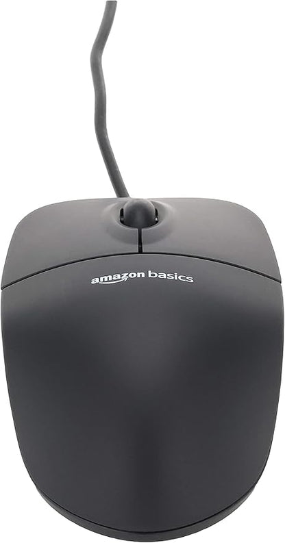 Basics Computer Mouse with 3-button USB cable (black), pack of 1