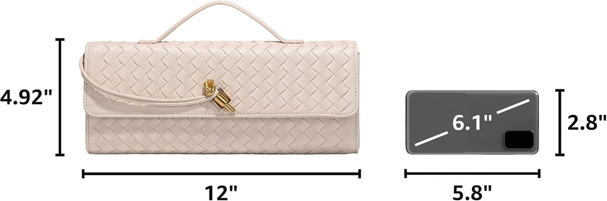 JYG Woven Handbag for Women Fashion Evening Shoulder Bag PU Leather Handmade Clutch Purse Casual Crossbody Bags