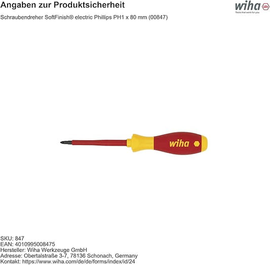 Wiha PH1 x 80mm VDE Soft Finish Screwdriver
