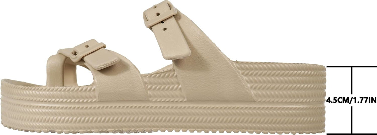 Weweya Womens Sandal with Arch Support - Adjustable Buckle Straps Beach Slides - Summer Lightweight Flip Flops Sandals