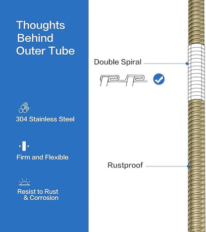 RUMOSE Shower Hose 79 inches Extra Long Stainless Steel Shower Tube Attachment Flexible Handheld Shower Sprayer Hose, Brushed Gold