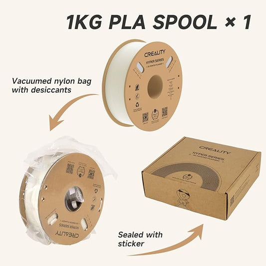 Official Creality Hyper PLA Filament 1.75mm, High Speed PLA 30-600mms 3D Printer Filament, Dimensional Accuracy -0.02mm, Fit Most FDM 3D Printers,1KG(2.2lbs) Spool White