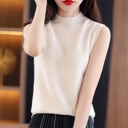 Women Knitted Cashmere vest Women Basic Solid Tank Tops Casual O-neck Slim Sweater Vest