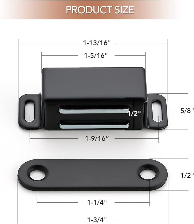Ravinte 4 Pack Black Magnetic Door Catch, Matte Black Cabinet Magnets, Strong Magnetic Catch Latch for Kitchen Cabinets, Drawers  Cupboards, Stainless Steel Closures