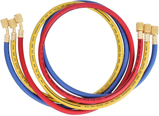 3PCS Refrigerant Charging Hose 60" Length 600-3000PSI 14" Thread Fits for R12 R22 R134A 404 502 Car Air Conditioning and HVAC Charging Manifold Gauge Hose Tube RedYellowBlue Three Colors