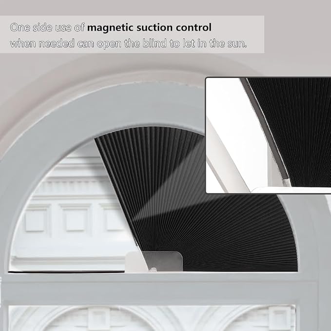 SEEYE Arch Window Blackout Shades, Pleated Fabric Blind (Radius: 24'') Half Circle Cellular Cordless Semicircular Blinds with No Tools, Half-Round Shade Easy to Cut and Install, Beige