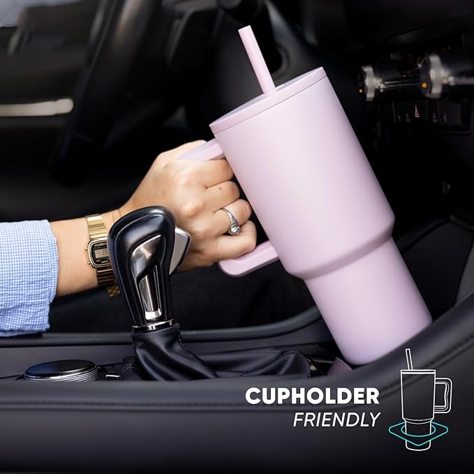 Simple Modern 40 oz Trek Tumbler with Handle and Straw Lid  Cup Holder Friendly Insulated Stainless Steel Travel Mug  Blush