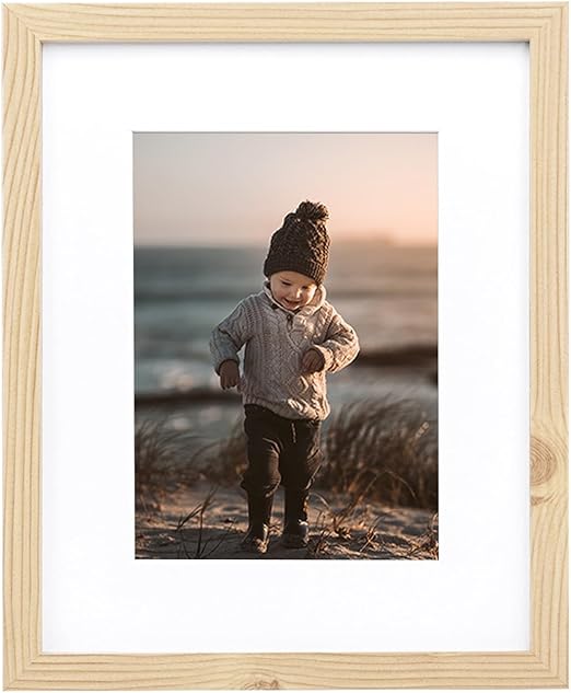 KINLINK 8x10 Picture Frames, Wood Grain Photo Frames with Plexiglass for Picture 5x7 with Mat or 8x10 without Mat, Composite Wood Picture Frames for Table Top and Wall Mounting