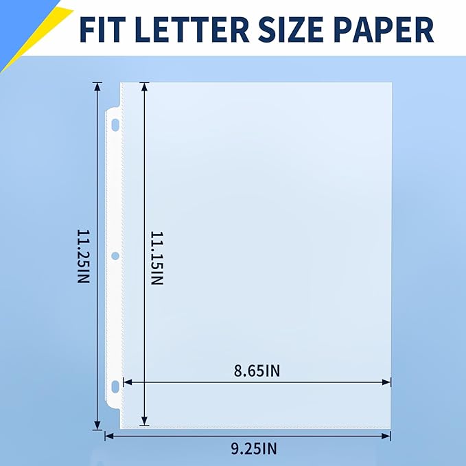 SUNEE Sheet Protectors 50 Packs for 3 Ring Binder, PVC-Free Clear Page Protectors 8.5x11 Inches Plastic Sleeves for Paper, Documents, Photos, Top Loading Binder Sleeves Letter Size