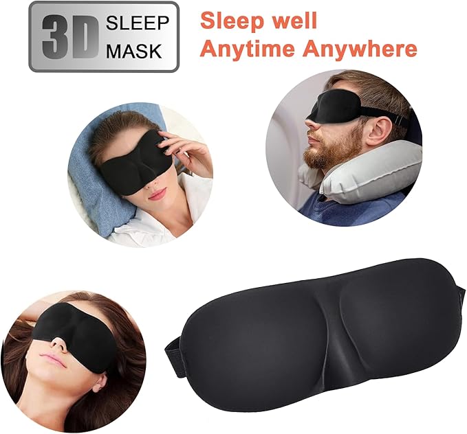 Sleep Masks for Women Men, Blackout Blindfold Eye Cover for Travel, 3D Eye Mask for Deep Sleep, Sleep Mask for Side Sleeper, Eye Mask with Adjustable Strap for Sleeping,Soft Breathable Eye Cover,Black