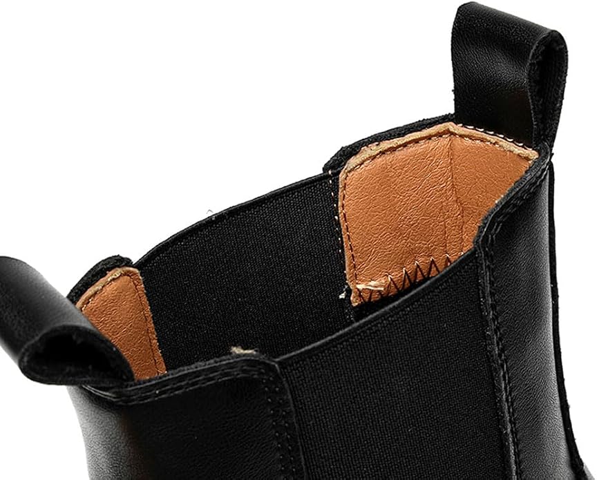 MANLADUO Chelsea Boots for Men with Thick Soles, British Style Elastic High-Top Boots, Men's Leather Shoes