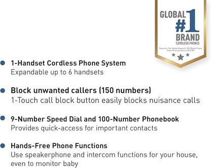 Panasonic Cordless Phone System, Expandable Home Phone with Call Blocking, Bilingual Caller ID and High-Contrast Display, 1 Handset - KX-TGD610B (Black)