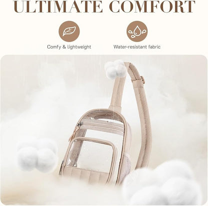 Missnine Clear Bag for Stadium Events Clear Fanny Pack Sling Bag Crossbody | Clear Purse Stylish Concert Bag for Sport with Side Mesh Pocket & Front Pocket