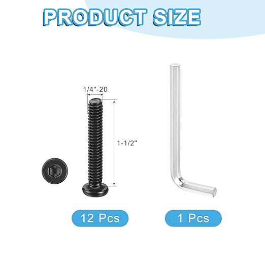 uxcell 12Pcs 14-20x1-12 Furniture Bolt, Round Head Hex Socket Cap Screws Bolts Carbon Steel with Hex Key Wrench for Bed Tables Chairs Furniture