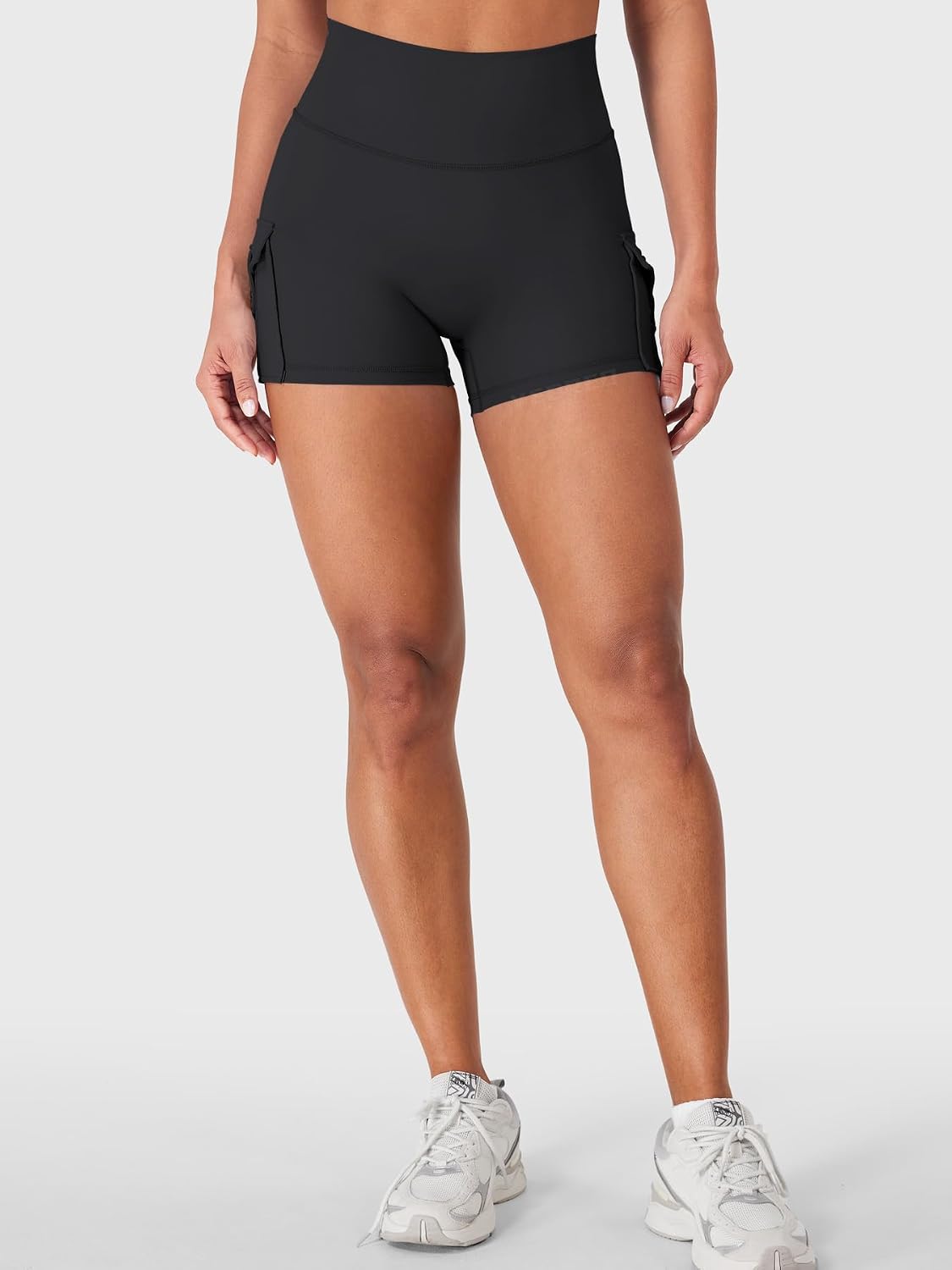 YEOREO CoreFlex Women Workout Gym Shorts with Cargo Pockets Hidden Scrunch 3.6" 4.5" Inseam No Front Seam Biker Shorts