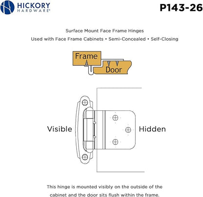 Hickory Hardware P143-26 Variable Overlay 38 Inch Inset Self-Closing Collection Cabinet Hinge 170 Opening - Easy Installation - Surface Face Frame Mounting - Chrome Finish 1 Set of Pair