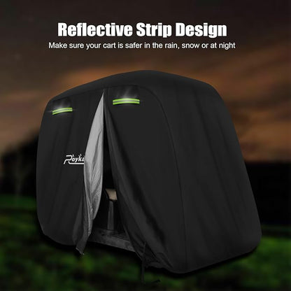 Roykaw Golf Cart Cover Compatible with EZGO, Yamaha, Club Car 24 Passengers Golf CartOoa420D Oxford Fabric Full Cover with Reflective Stripe  3 Zipper Doors,WaterproofWindproofSunproof