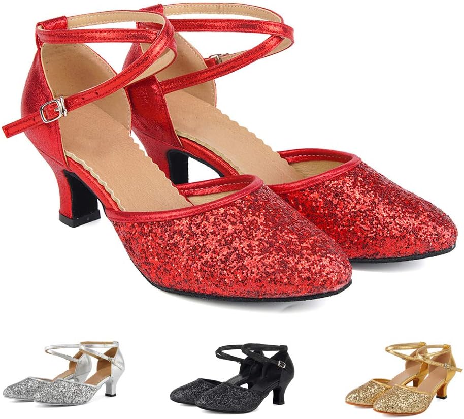 SWDZM Womens Latin Salsa Dance Shoes Professional Party Sequins Heels Ballroom Dancing Shoes