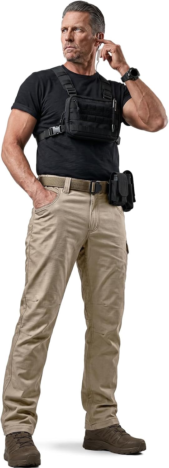 CQRMen's Utility Flex Cargo Pants, Classic-Fit Casual Stretch Work Pants, Water Resistant Lightweight Tactical Hiking Pants