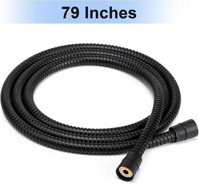 Shower Hose, 79 Inches Extra Long Stainless Steel Handheld Shower Head Hose with Brass Insert and Nut, Flexible, Matte Black