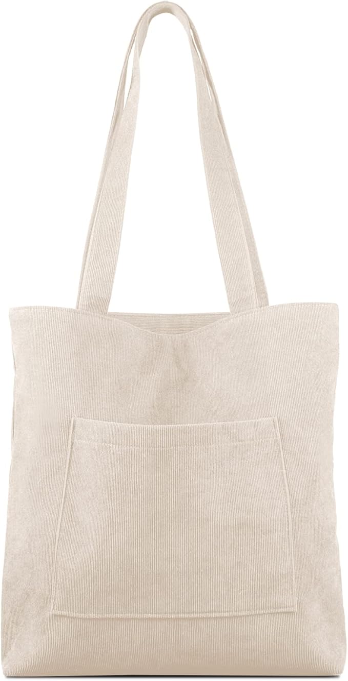 Kememo Corduroy Tote Bag with Zip, Shoulder Bag Women's Hobos Handbags Large Capacity Shopping Bag with Inner Pocket